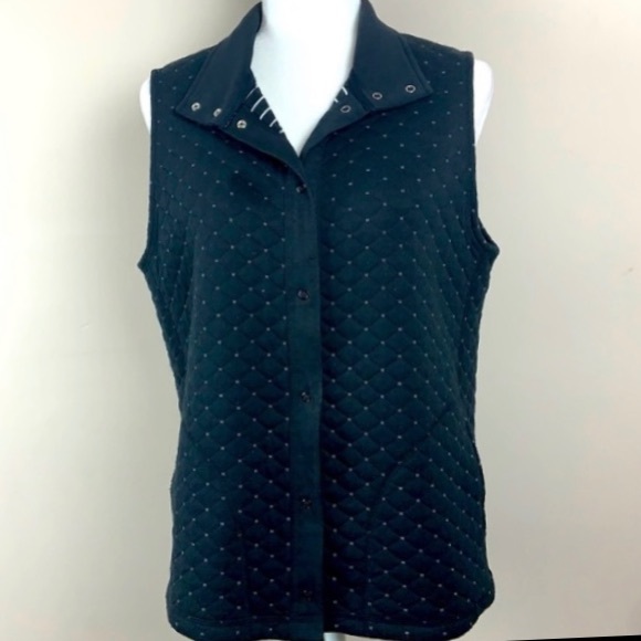 Black dotted Quilted Vest Size Small Petite - Picture 4 of 7